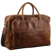 Pierre Cardin Unisex Rustic Leather Business/Travel Carry On Bag Cognac