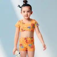 在飛比找Yahoo奇摩購物中心優惠-沙兒斯 泳裝 超萌露腰防曬防寒短袖兩件式女童泳裝