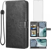 Compatible with Motorola Moto G62 5G Wallet Case Tempered Glass Screen Protector and Leather Flip Cover Card Holder Stand Cell Accessories Phone Cases for G 62 62G Women Men Black