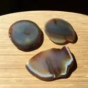 3 Agate Geode Rock Slices Polished Stones Natural Banded Brown Crystals 1.25 Lbs