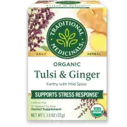 Tea, Organic Tulsi & Ginger, Relieves Stress, Tension, & Irritability, 16 Tea Ba
