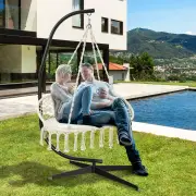 Costway2-Seat Hammock Chair with C-shaped Chair Stand & Cushion