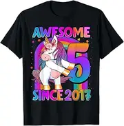 [X.Style] 5 Years Old Unicorn Flossing 5th Birthday Girl Unicorn Party ds190 T-Shirt (S) Black