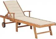 vidaXL Solid Teak Wood Sun Lounger with Cream Cushion Patio Outdoor Yard Terrace Sunbed Daybed Chaise Lounge Seating Seat Sofa Furniture