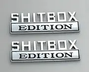 Pair Set SHITBOX Edition Emblem 3D Fender Badge Decal Car Truck Replacement for F150 F250 F350 Chevy Silverado 1500 2500 Chevrolet C10 C15 (Chrome Black)