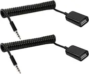 tunghey 2Pack Coiled 3.5mm (1/8 inch) AUX Audio Plug Male to USB 2.0 Female OTG Adapter Converter Cable for Playing Music with U-Disk in Your Car 1M