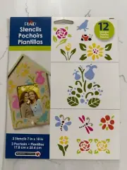 Plaid Stencils 3 Stencils/12 Designs Craft Decoration Flowers Birds Plants Leaf