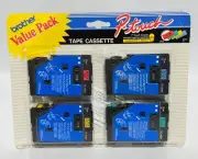 Brother P-Touch Tape Cassette Labels 4 Pack Black on Red Green Yellow Blue TC-50