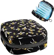 Period Bag,Sanitary Napkin Storage Bag,Bees Black Background,Tampon Bag for Purse