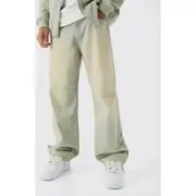 Mens Ecru Relaxed Rigid Paint Splatter Denim Jeans