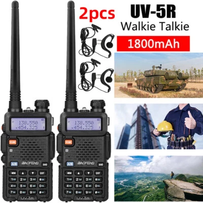 2PCS Walkie Talkie LCD Long Range Two Way Radio UHF with Headsets