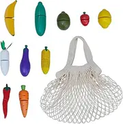 Teamson Kids Little Chef Frankfurt 21-Piece Produce Shopping Bag Set with Pretend Fruit and Vegetables, Multi