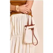 Natural Canvas Mini Drawstring Bucket Beach Bag, Natural