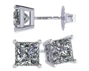 14K Gold Posts & Sterling Silver Princess Cut Zirconia Stud Earrings for Women