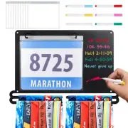 Race Medal Display Wall Mounted Medal Hanger with Chalkboard Marker Running B...