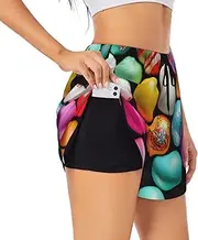 [GaxfjRu] Easter Eggs Print Women's Running Shorts High Waisted Running Shorts Pocket Sporty Gym Elastic Short