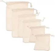 Ciieeo 6pcs Reusable Cotton Mesh Produce Bags With Drawstring - Washable Vegetable Storage and Grocery Net for Fruits, Veggies Shopping