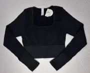 Offline By Aerie Black Seamless Cable Square Neck Crop Top Women Small