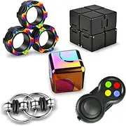 5-Piece Fidget Toys Set, Anti-Stress Cube, Infinity Cube, Fidget Pad Controller, Metal Rings and Bicycle Chain, Ideal for Stress Relief for ADHD, ADHD, Autism, Sensory for Adults and Children