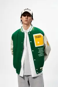 在飛比找Yahoo!奇摩拍賣優惠-ZARA秋季新款男裝補丁飾拼接夾棉棒球服夾克外套342740