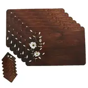 Rectangular Wooden Design PVC Table Placemat Set with Tea Coasters