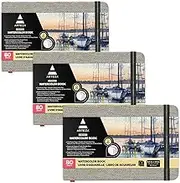 ARTEZA 3.5X5.5 Watercolor Book, Pack of 3 Small Pocket Pads, 80 Pages Per Journal, 110Lb/230Gsm, with Inner Pocket and Elastic Strap, for Watercolor Techniques and Mixed Medi