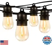 Lepro S14 Outdoor String Lights - 50ft with 15 Shatterproof LED Edison Bulbs,