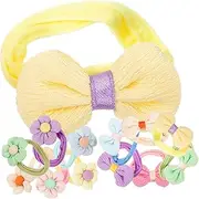 QUMIIRITY 12pcs Floral Bow Hair Ties for Soft Elastic Ponytail Holders Hair Accessories for Parties and School Activities