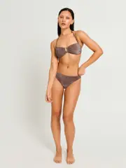 [Modibodi AU] Swimwear Shimmer Tie Back Bandeau Top & Hi-Leg Cheeky Bottom Set Espresso