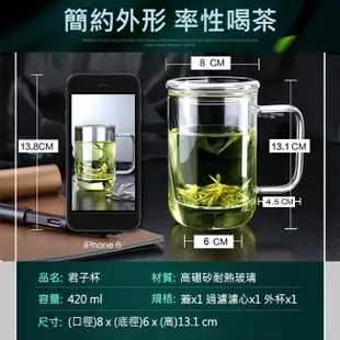 RELEA物生物 420ml君子耐熱玻璃三件式品茗泡茶杯/附濾茶器 可直火 電熱爐