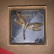 Monet Dragonfly Brooch Large Pin With Rhinestones. Brand New With Box.