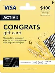 $100 Activ Visa Congratulations Gift Card - Delivered by mail (plus $5.95 Purchase Fee)