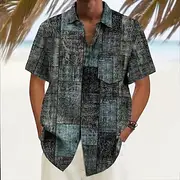 Men's Geometric Color Block Patchwork Shirt Summer Shirt Button Up Shirt Short Sleeve Fashion Casual Outdoor Vacation Dailywear Summer Spring Turndown 3D Print