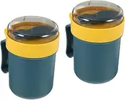 TOPPERFUN 2pcs Portable Japanese Soup Cup with Lid Spoon Microwave Safe Cereal Mug for Breakfast Hot Beverages Reusable Soup Containers for Work Home Travel Stylish Design