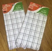 Set of 2 Vintage Cannon Kitchen Towels Brown Tan Plaid Fringe 15"x25" NEW USA