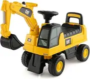 [Honey Joy] Kid's Rid-On Digger, Functional Excavator Toy w/Rotatable Digging Bucket, Realistic Driver's Cab, Fun Horn & Hidden Storage Space, Anti-Slip Wheels, Digger Toy for 1-3 Years Old Toddlers