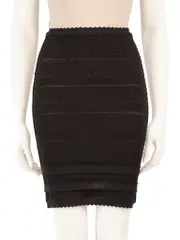Black Scalloped Accent Stretch Skirt