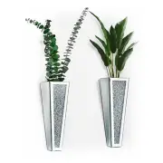 Crystal Wall Vase Hanging Flower-vase - Silver Crushed Diamond Mirrored Conta...