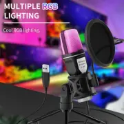 RGB USB Condenser Recording Microphone Pop Filter Mic for PS4 PS5 PC Laptop Game