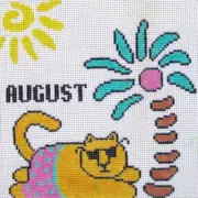 August Calendar Cat Hand Painted Needlepoint Canvas