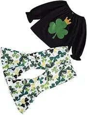 [WATIIFUFU] Toddler Clothing Set Children's Girls Shirt Pants Patrick's Day Outfit