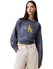 [Calvin Klein Jeans] Long Sleeve Monologo French Terry Relaxed Crew in Grisaille
