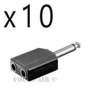 10 Pack 1/4" Dual Stereo Female to 6.35mm Mono Male Plug Audio Splitter Adapter