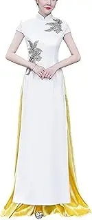 [TJSCFY] Ao Dai Vietnamese Dress for Women Summer Traditional Chinese Costume Retro Cheongsam Dress Vintage Hanfu Dress Qipao