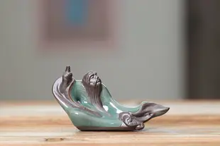 創意迷你小號姜太公釣魚哥窯可養茶寵擺件陶瓷老翁垂釣家居裝飾品