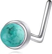 [HOPEEZZ] 925 Sterling Silver Nose Stud L Shaped Nose Ring Silver Turquoise Nose Piercing Jewelry for Women Men Nostril Piercing