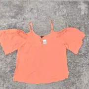 NEW Torrid Women's Plus Size 00 Blouse Top Short Sleeve Orange Solid Rayon Off