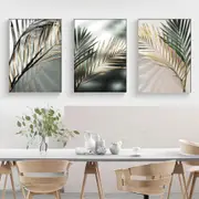 Golden Palm Leaf Botanical Wall Art Prints - 3 Pcs Set (50x70cm)