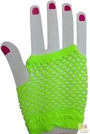 [Boutique Retailer] Women's 70s 80s Wrist Length Fishnet Fingerless Gloves, Neon Green (1 Pair)
