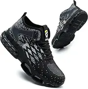 [COOU] Safety Boots Men's Lightweight Work Shoes Women's High Safety Shoes Sporty Steel Cap Shoes Breathable Protective Shoes, Black, 40 EU